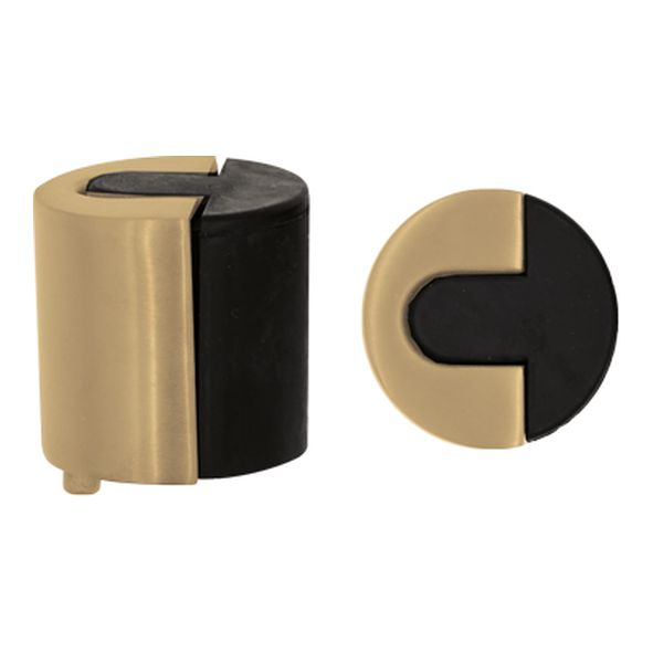 ZAS86-FSB • Favo Satin Brass • 40mm Ø x 40mm • Zoo Hardware Floor Mounted Pillar Door Stop