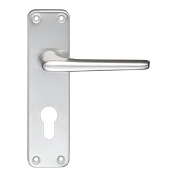 ZCA21EPSA  Euro Cylinder [47.5mm]  Satin Aluminium  Zoo Hardware Face Fixing Levers On Backplates