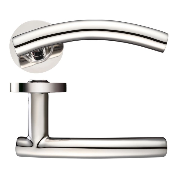 ZCS120PS • Polished Stainless • Grade 304 Arched T Levers On Round Roses
