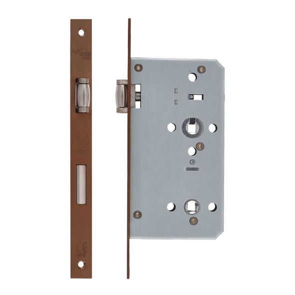 ZDL7260LL-PVDBZ  090mm [060mm]  PVD Satin Bronze  Square  Zoo Hardware Lift To Lock Roller Bolt DIN Bathroom Lock