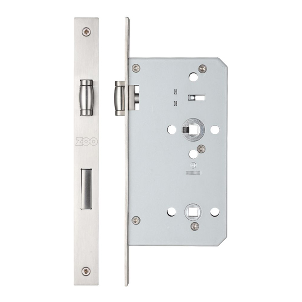 ZDL7260LLSS  090mm [060mm]  Satin Stainless  Square  Lift To Lock Roller Bolt DIN Bathroom Lock