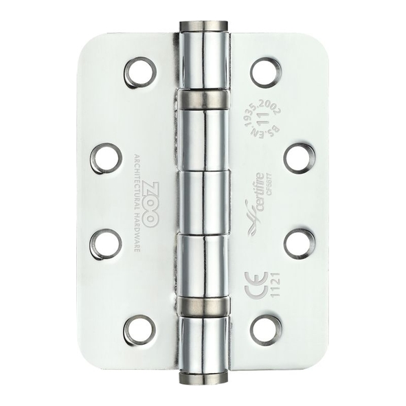 ZHS43RCP  102 x 076 x 3.0mm  Polished Chrome [80kg]  G11 CE Strong Ball Bearing Radiused Corner Steel Butt Hinges