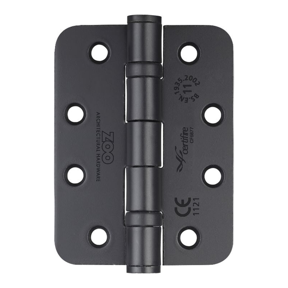 ZHS43RPCB  102 x 076 x 3.0mm  Powder Coated Black [80kg]  G11 CE Strong Ball Bearing Radiused Corner Steel Butt Hinges