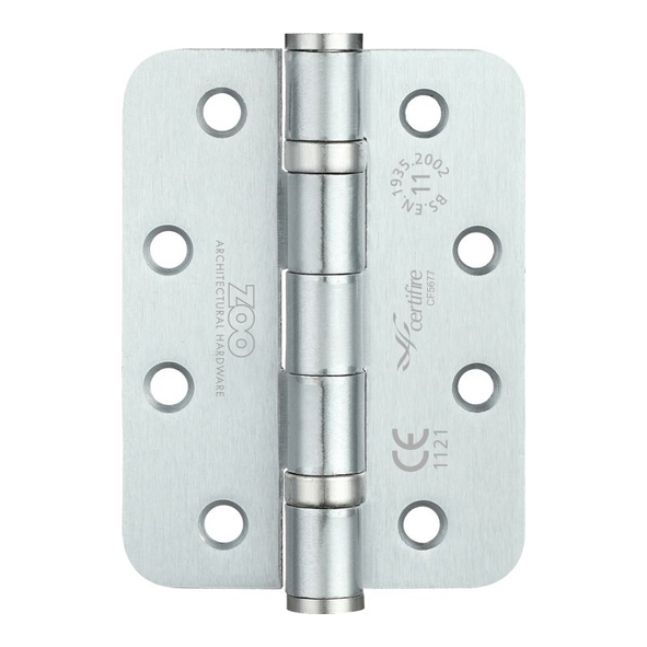 ZHS43RSC  102 x 076 x 3.0mm  Satin Chrome [80kg]  G11 CE Strong Ball Bearing Radiused Corner Steel Butt Hinges