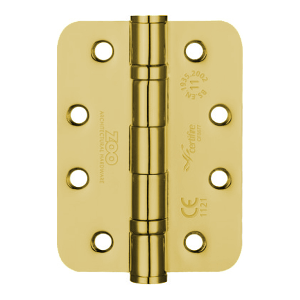 ZHS43REB  102 x 076 x 3.0mm  Brassed [80kg]  G11 CE Strong Ball Bearing Radiused Corner Steel Butt Hinges