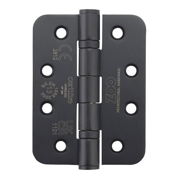 ZHSS243R-MB  102 x 076 x 3.0mm  Black [120kg]  G13 CE Ball Bearing Radiused Corner 201 Stainless Butt Hinges
