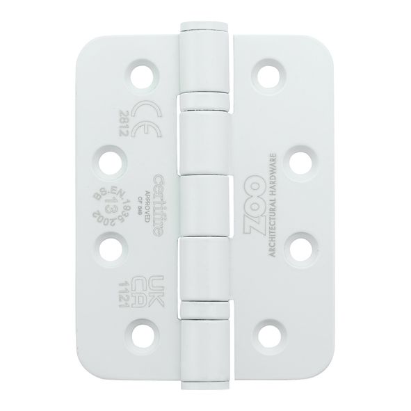 ZHSS243R-PCW  102 x 076 x 3.0mm  White [120kg]  G13 CE Ball Bearing Radiused Corner 201 Stainless Butt Hinges