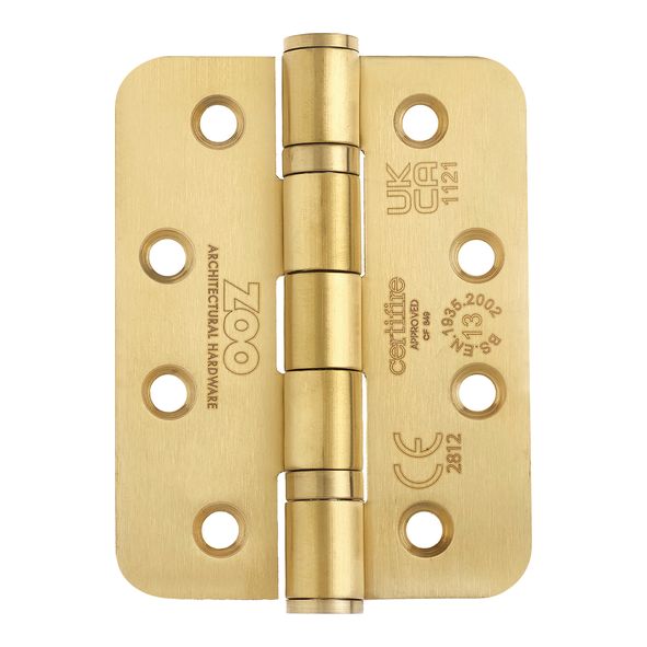 ZHSS243R-PVDSB  102 x 076 x 3.0mm  PVD Satin Brass [120kg]  G13 CE Ball Bearing Radiused Corner 201 Stainless Butt Hinges