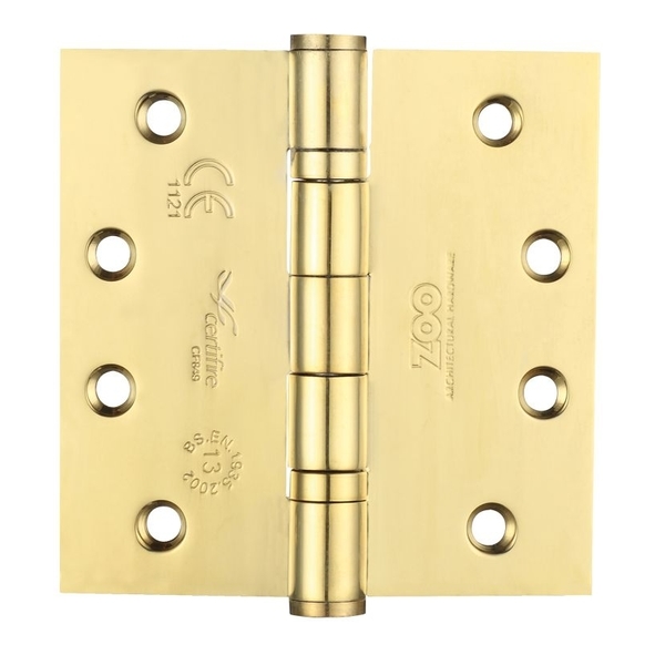 ZHSS244PVD • 102 x 102 x 3.0mm • PVD Brass [120kg] • G13 Ball Bearing Square Corner 201 Stainless Butt Hinges