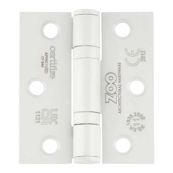 ZHSS7667S-PCW  076 x 067 x 2.5mm  White [80kg]  G11 CE Ball Bearing Square Corner 201 Stainless Butt Hinges