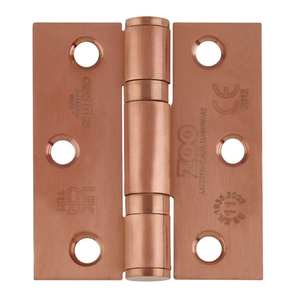 ZHSS7667S-PVDBZ • 076 x 067 x 2.5mm • PVD Satin Bronze [80kg] • G11 CE Ball Bearing Square Corner 201 Stainless Butt Hinges