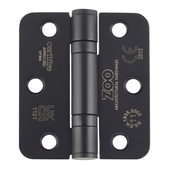 ZHSS7667R-MB  076 x 067 x 2.5mm  Matt Black [80kg]  G11 CE Ball Bearing Radiused Corner 201 Stainless Butt Hinges