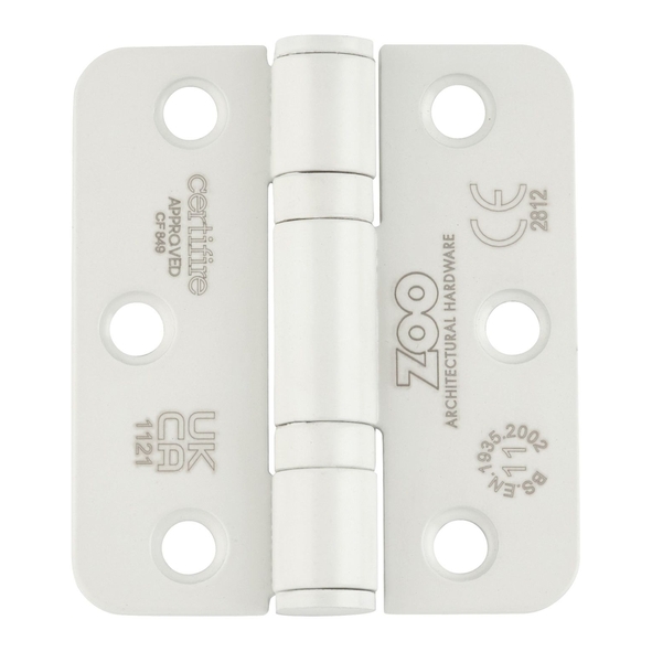 ZHSS7667R-PCW • 076 x 067 x 2.5mm • White [80kg] • G11 CE Ball Bearing Radiused Corner 201 Stainless Butt Hinges