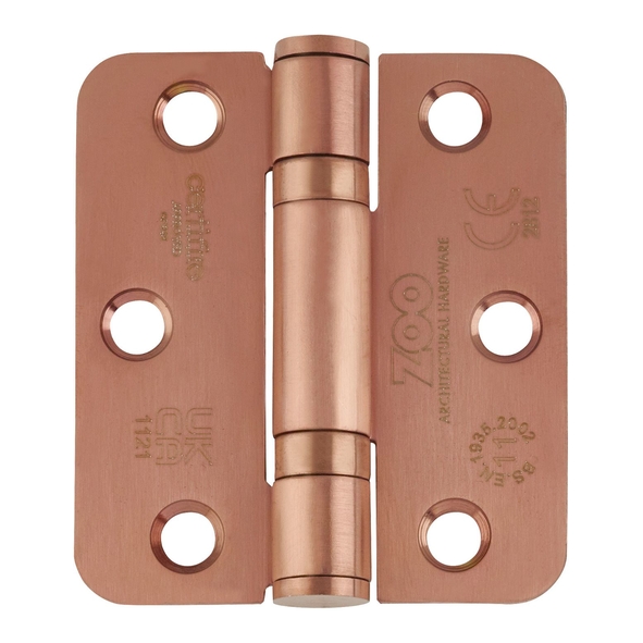 ZHSS7667R-PVDBZ  076 x 067 x 2.5mm  PVD Satin Bronze [80kg]  G11 CE Ball Bearing Radiused Corner 201 Stainless Butt Hinges