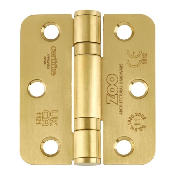 ZHSS7667R-PVDSB  076 x 067 x 2.5mm  PVD Satin Brass [80kg]  G11 CE Ball Bearing Radiused Corner 201 Stainless Butt Hinges