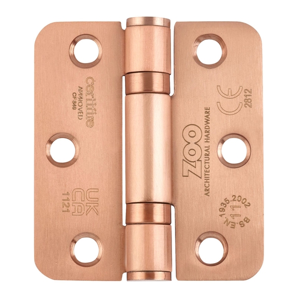 ZHSS7667R-TRG  076 x 067 x 2.5mm  Tuscan Rose Gold [80kg]  G11 CE Ball Bearing Radiused Corner 201 Stainless Butt Hinges