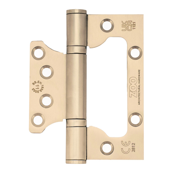 ZHSSFH-243S-PVDSB • 100 x 079 x 3.0mm • PVD Satin Brass [80kg] • G11 CE Square Corner 201 Stainless Flush Interleaf  Hinges