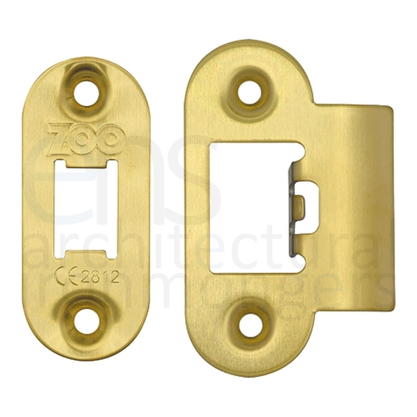 ZLAP01R-PVDSB  Radiused Forend & Striker  PVD Satin Brass  For Zoo Hardware Tubular Latch