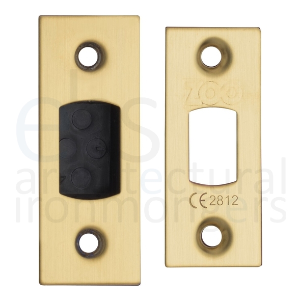 ZLAP02-PVDSB • Square Forend & Striker • PVD Satin Brass • For Zoo Hardware Tubular Deadbolts