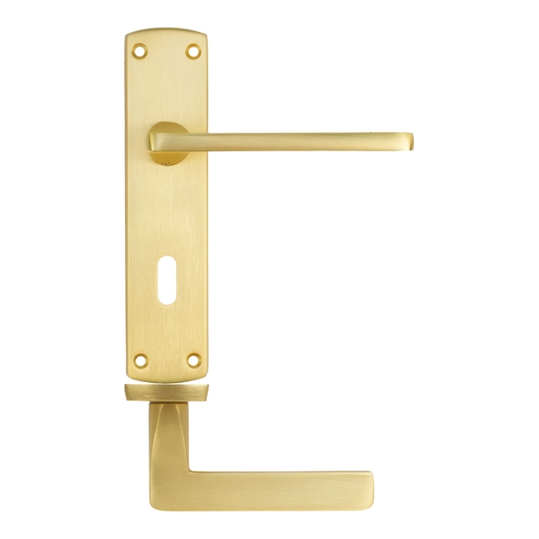 ZPA011-SB  Standard Lock [57mm]  Satin Brass  Zoo Hardware Aluminium Leon Levers On Round Roses