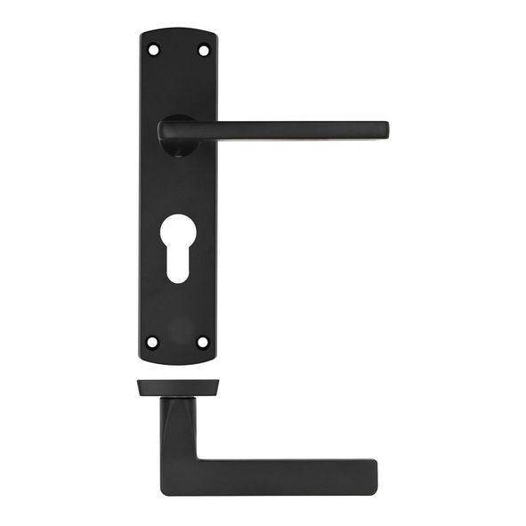 ZPA011EP-MB  Euro Cylinder [47.5mm]  Matt Black  Zoo Hardware Aluminium Leon Levers On Backplates