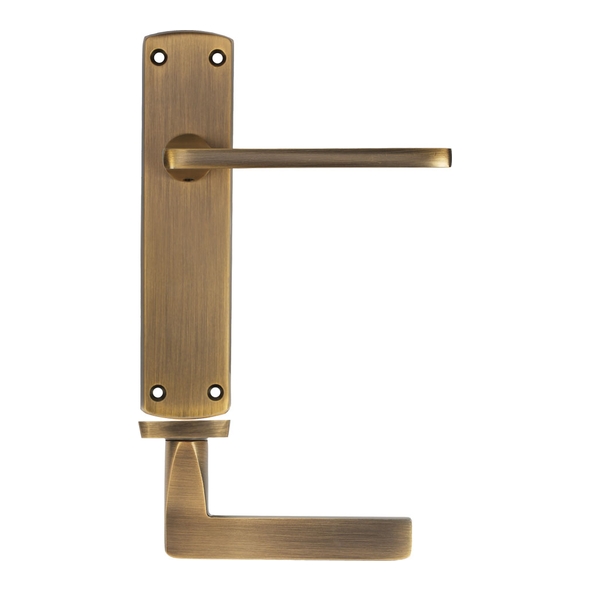 ZPA012-AB  Long Plate Latch  Antique Brass  Zoo Hardware Aluminium Leon Levers On Backplates