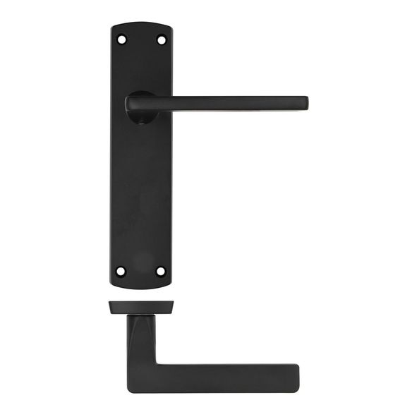 ZPA012-MB  Long Plate Latch  Matt Black  Zoo Hardware Aluminium Leon Levers On Backplates