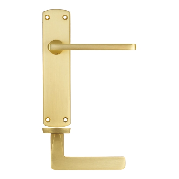 ZPA012-SB  Long Plate Latch  Satin Brass  Zoo Hardware Aluminium Leon Levers On Backplates