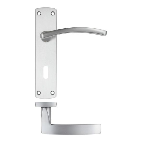 ZPA031-SC  Standard Lock [57mm]  Satin chrome  Zoo Hardware Aluminium Toledo Levers On Round Roses