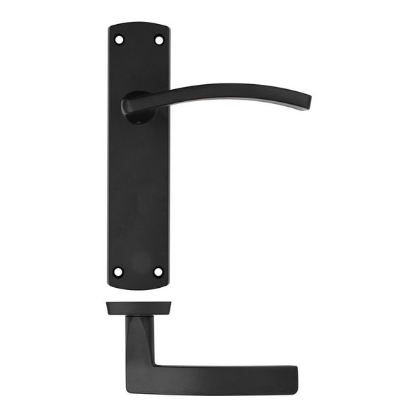 ZPA032-MB  Long Plate Latch  Matt Black  Zoo Hardware Aluminium Toledo Levers On Backplates