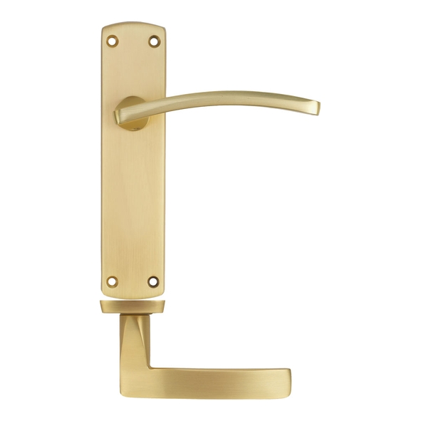 ZPA032-SB  Long Plate Latch  Satin Brass  Zoo Hardware Aluminium Toledo Levers On Backplates