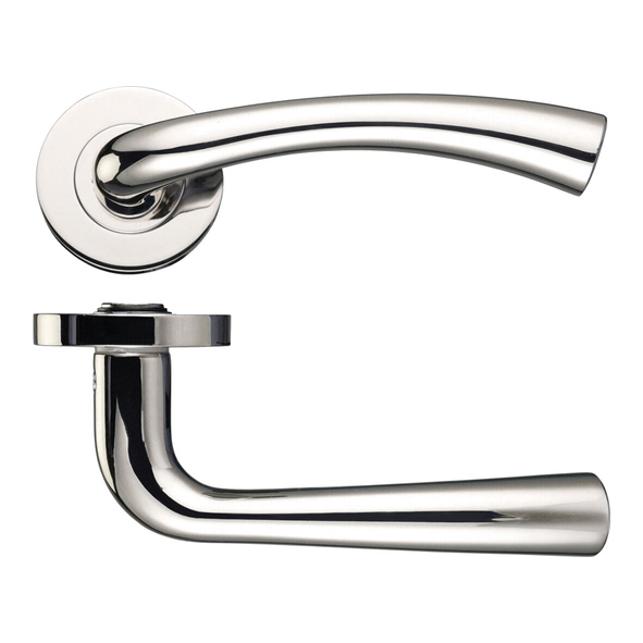 ZPZ020PN • Polished Nickel • Zoo Hardware Designer Zinc Florence Levers On Round Roses