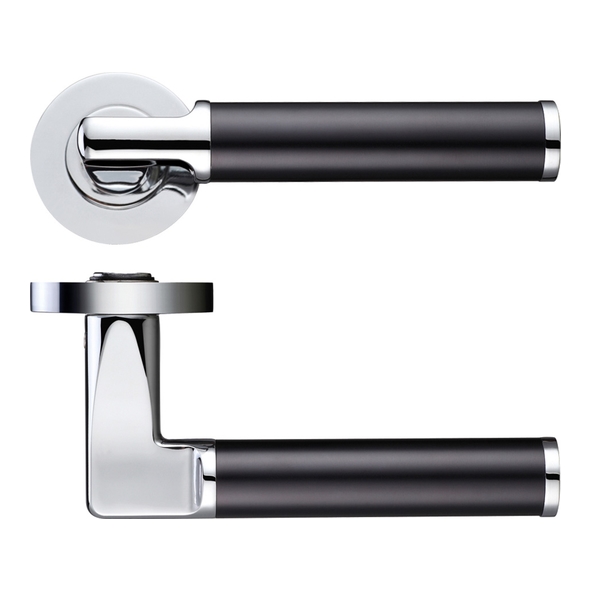 ZPZ030CPMB • Polished Chrome & Black • Zoo Hardware Designer Zinc Milan Levers On Round Roses