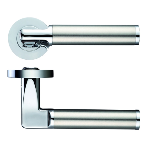 ZPZ030CPSS • Polished Chrome & Satin Stainless • Zoo Hardware Designer Zinc Milan Levers On Round Roses