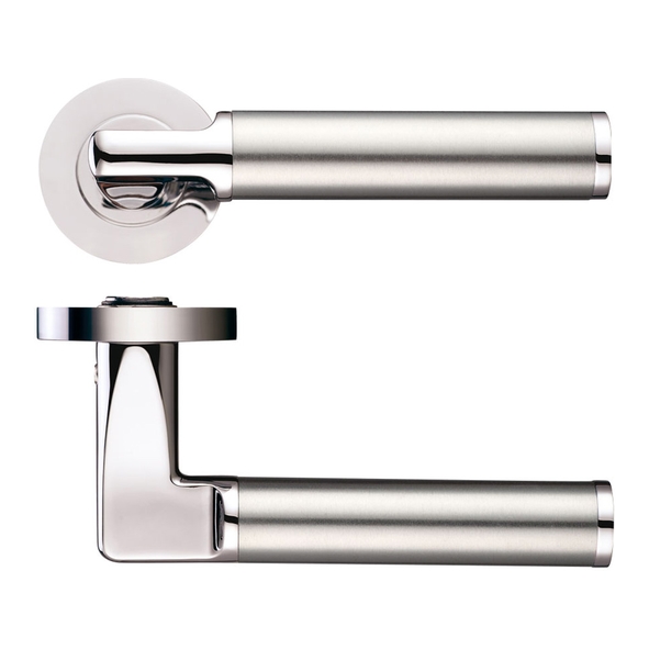 ZPZ030PNSS • Polished Nickel & Satin Chrome • Zoo Hardware Designer Zinc Milan Levers On Round Roses