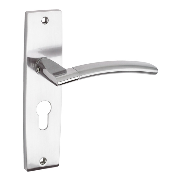 ZPZ081EPSCCP • Euro Cylinder [47.5mm] • Satin & Polished Chrome • Zoo Hardware Designer Zinc Amalfi Levers On Backplates