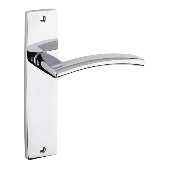 ZPZ082CP • Long Plate Latch • Polished Chrome • Zoo Hardware Designer Zinc Amalfi Levers On Backplates