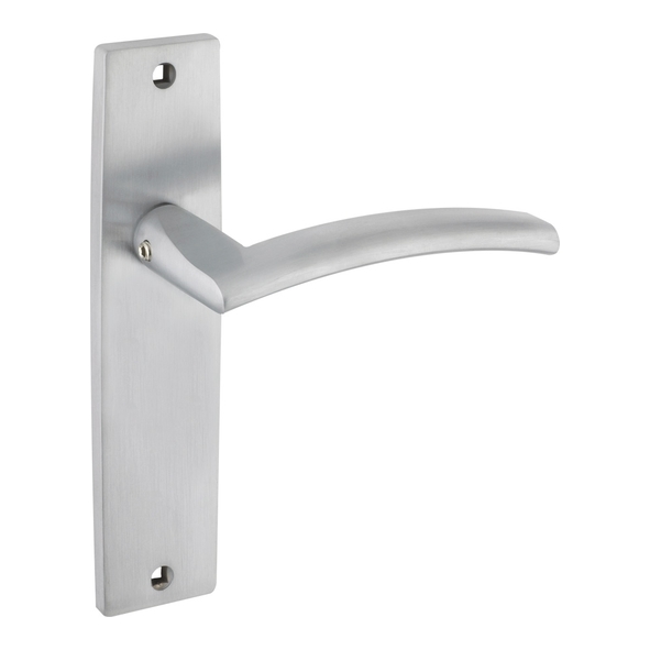 ZPZ082SC • Long Plate Latch • Satin Chrome • Zoo Hardware Designer Zinc Amalfi Levers On Backplates