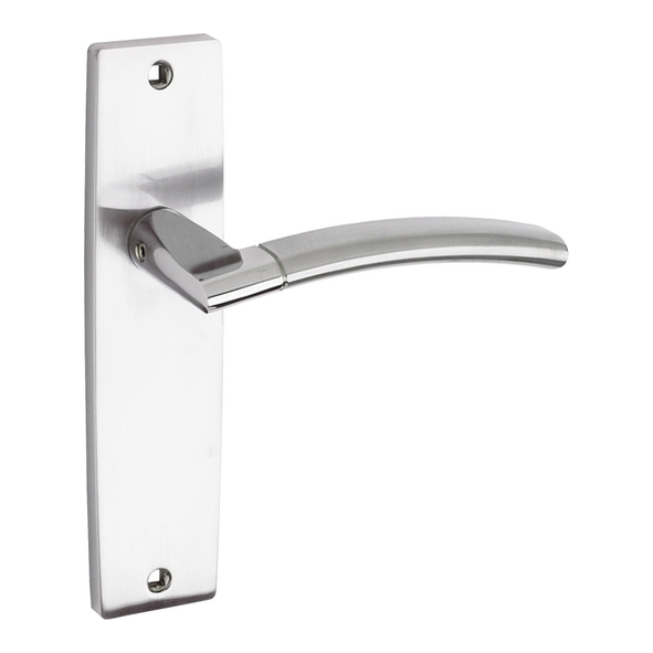 ZPZ082SCCP • Long Plate Latch • Satin & Polished Chrome • Zoo Hardware Designer Zinc Amalfi Levers On Backplates