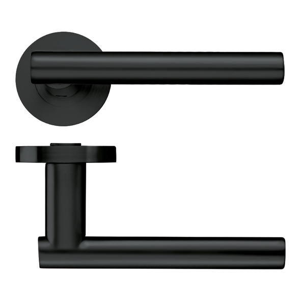 ZPZ090-OMB • Oscuro Matt Black • Zoo Hardware Designer Zinc Lucca Levers On Round Roses