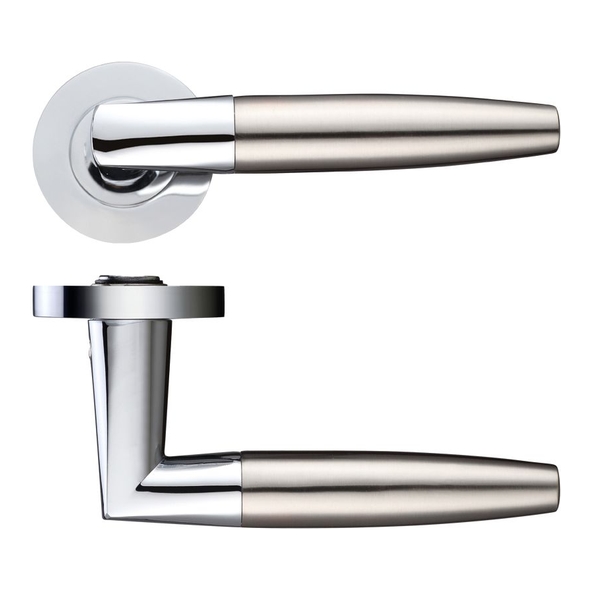 ZPZ110CPSN  Polished Chrome / Satin Nickel  Zoo Hardware Designer Zinc Atlanta Levers On Round Roses