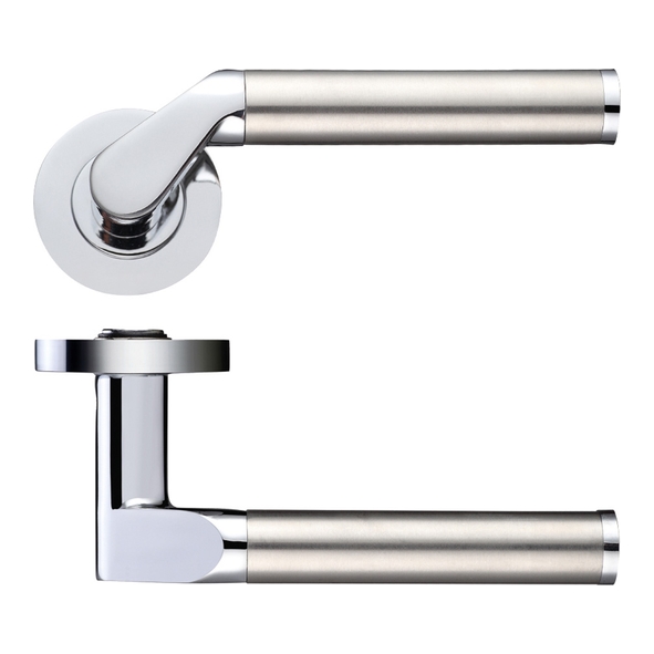 ZPZ120CPSS • Polished Chrome / Satin Stainless • Zoo Hardware Designer Zinc Venus Levers On Round Roses