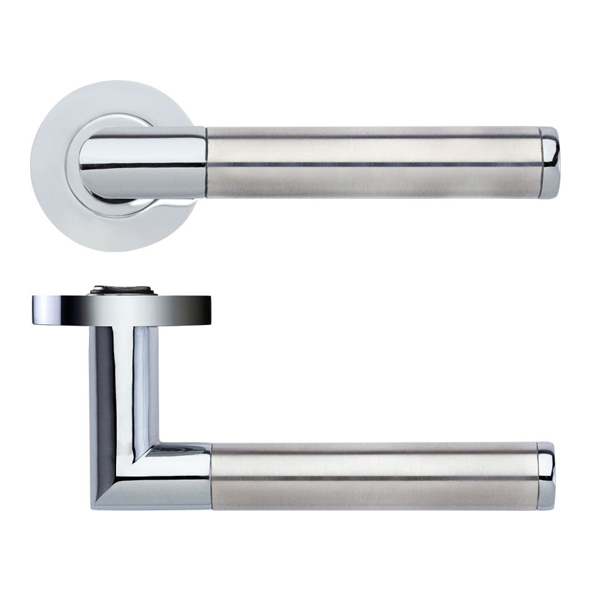 ZPZ170CPSS • Polished Chrome & Satin Stainless • Zoo Hardware Designer Zinc Luna Levers On Round Roses