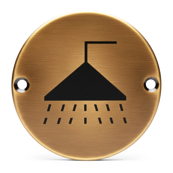 ZSS04-AB � 75mm � � Antique Brass � Zoo Hardware Screen Printed Shower Symbol