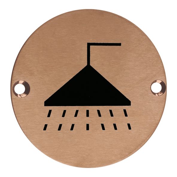 ZSS04-PVDBZ • 75mm Ø • PVD Satin Bronze • Zoo Hardware Screen Printed Shower Symbol