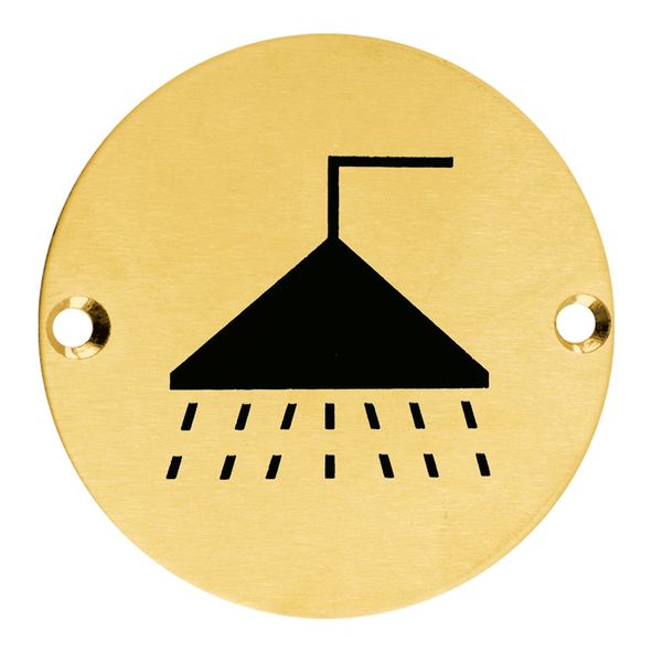 ZSS04-PVDSB  75mm   PVD Satin Brass  Zoo Hardware Screen Printed Shower Symbol