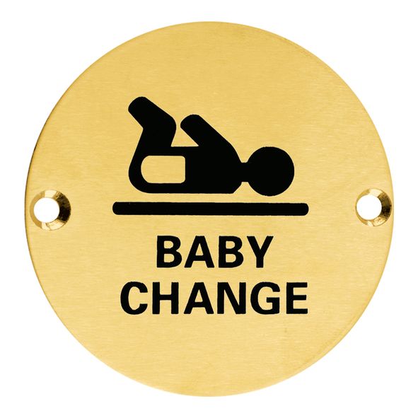 ZSS08-PVDSB • 75mm Ø • PVD Satin Brass • Zoo Hardware Screen Printed Baby Change Symbol