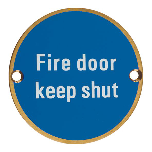 ZSS09-AB � 75mm � � Antique Brass � Zoo Hardware Screen Printed Fire Door Keep Shut Sign