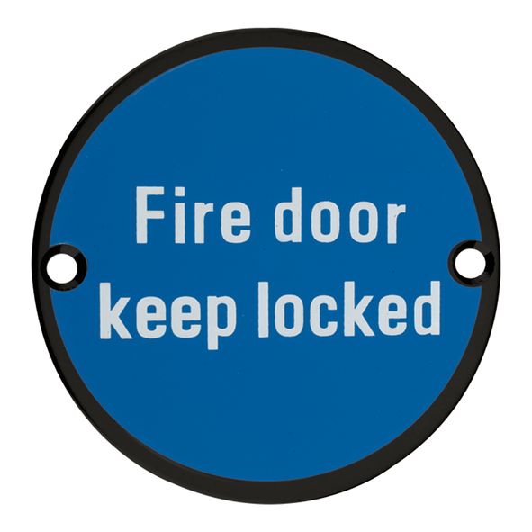 ZSS10-PCB • 75mm Ø • Black • Zoo Hardware Screen Printed Fire Door Keep Locked Sign