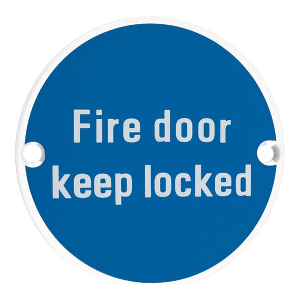 ZSS10-PCW  75mm   White  Zoo Hardware Screen Printed Fire Door Keep Locked Sign